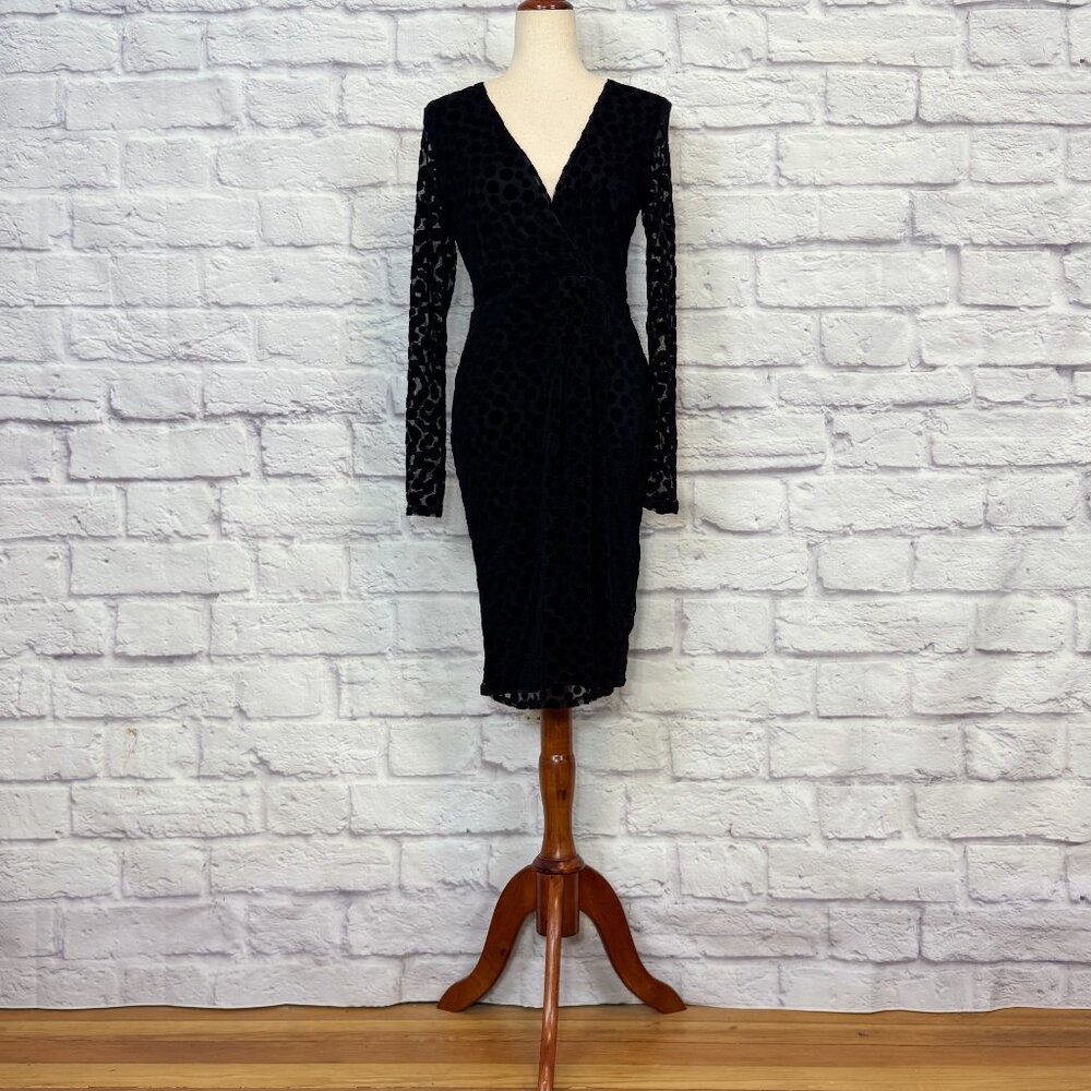 Phase Eight Black Devore Velvet Polka Dot Faux Wrap Dress